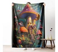Mushroom Cabin Throw Blanket for Couch, Dreamy Fairy Tale Fleece Blanket 40"x60" Lightweight, Fantasy Woodland Blankets for Bed, Warm Soft Cozy Washable Bedding for All Season
