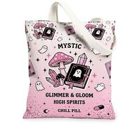 Mushroom Canvas Tote Bag for Women, Mystical Fanciful Crystal Ghost Halloween Peach Washable Reusable Market Tote Bag Ideas, Peach, 13x15 Inch