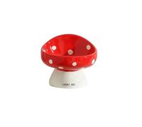 Mushroom Cat Bowl Ceramic Neck Protection Pet Slanted Mouth Anti-collision Black Chin High Feet(Red Mushroom)