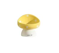 Mushroom Cat Bowl Ceramic Neck Protection Pet Slanted Mouth Anti-collision Black Chin High Feet(Yellow Mushroom)