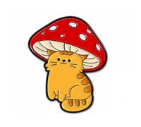 Mushroom Cat Enamel Pin Badge 3 x 2.6cm - Cute Orange Under Red Toadstool Mushroom Novelty Lapel Pin, Cottagecore Woodland Fungi Kitty Gift for Lovers