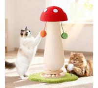 Mushroom Cat Scratching Post, 54cm Tall Sisal Cat Scratcher for Indoor Cats | 2 Hanging Sisal & Spring Balls Cute Cat Tree, with Stable Solid Wood Turntable Toy, for Kittens & Adult Cats