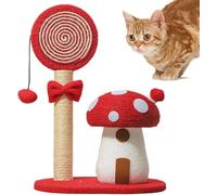 Mushroom Cat Scratching Post, Mushroom Cat Tree, 21.25 Tall Tower with Sisal Scratching Posts & Boards, Hanging Teasing Ball, Cute Cat Climbing Tower for Indoor Cats Large Adult (red)