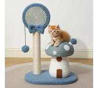 Mushroom Cat Scratching Post, Mushroom Cat Tree, 21.25 Tall Tower with Sisal Scratching Posts & Boards, Hanging Teasing Ball, Cute Cat Climbing Tower for Indoor Cats Large Adult (Blue)