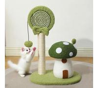 Mushroom Cat Scratching Post, Mushroom Cat Tree, 21.25 Tall Tower with Sisal Scratching Posts & Boards, Hanging Teasing Ball, Cute Cat Climbing Tower for Indoor Cats Large Adult (Green)