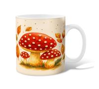 Mushroom Ceramic Coffee Mug, Autumn Nature Leaves Dots Fall Red Novelty Tea Cup with Handle Gift for Friends Family Co-Worker Lovers Eldership Senior 15 Oz