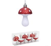 Mushroom Christmas Ornaments Red Polka 6-Pack Mushroom Christmas(Red)