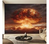 Mushroom Cloud Photo Wallpaper for Bedroom, Nuclear Explosion Wall Mural for Living Room, Orange Wallpaper 300x210 Nonwoven Wall Paper Home Decor W33