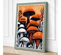 Mushroom Cluster Botanical Canvas Wall Art Print 24x16 Inch
