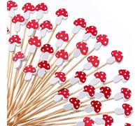 Mushroom Cocktail Picks Bamboo Toothpicks Long Cocktail Skewers for Appetizers Fruit Drinks Food Sticks Cupcake Toppers Mushroom Woodland Birthday Baby Shower Thanksgiving Party Supplies(100 Pieces)