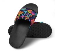 Mushroom Colorful Print Slide Slippers, Summer House Shoes Indoor Outdoor Beach Hotel Anti-Skid Slippers