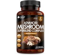 Mushroom Complex - Lions Mane + Cordyceps Chaga Reishi Shiitak,Maitake Mushroomss Blend - High Potency Supplement - Made in The UK - 120 Tablets