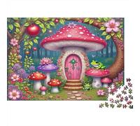 Mushroom Cottage 1000 Pieces Jigsaw Puzzles Paper Frog & Fairy Home for Adults 14+ Stress Relief Seekers 38x26cm/1000pcs