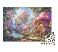 Mushroom Cottage Bridge 1000pcs Mini Puzzle For Adults Challenging | 38x26cm Cardboard Living Room Decor Smooth Surface Birthday Gift Mind Relaxation
