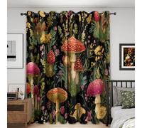 Mushroom Curtains Blackout for Home Decor, Thermal Curtains Botanical Wildflower Pattern, Living Room & Bedroom Eyelet Drapes 63 Inch Drop, 52x63, 2 Panels E&6327