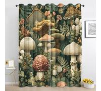 Mushroom Curtains, Boho Botanical Blackout Curtains 54 Inch Drop, Vintage Forest Thermal Insulated Curtain for Bedroom Living Room, Eyelet Curtain 2 Panels aL196