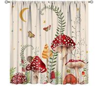 Mushroom Curtains,Retro Mushrooms Butterfly Floral Boho Moon Stars Drapes for Bedroom Living Room Kitchen Window Treatment 2 Panels Set Total Size 52" W X 84" L Inch
