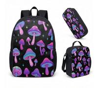 Mushroom Daisy 17 Inch Backpack 3 Piece Set Vintage Fantasy Forest School Bag for Kids Teens Student Girls Boys (15)
