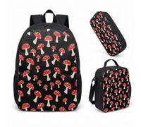 Mushroom Daisy 17 Inch Backpack 3 Piece Set Vintage Fantasy Forest School Bag for Kids Teens Student Girls Boys (02)
