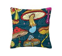 Mushroom Decorative Throw Pillow Covers with Hidden Zipper,Ornate Eyes Botany Growth,Shrink Free Pillow case for Couch Sofa Bedroom Car Living Room,Dark 22 x 22 inch