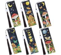 Mushroom Diamond Art Bookmarks Kit - 6 Pcs Mystic Boho Diamond Painting Bookmarks Kit for Adults, Gem Art Rhinestone Craft Gifts for Adult Birthday Christmas