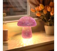 Mushroom Disco Ball with Lights, 6 Inch Mirror Retro Disco Pink Mushroom Shape Home Art Decorations, Bar Ornaments