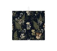 Mushroom Dish Drying Mats for Kitchen Counter, Dark Green Floral Absorbent Drainer Rack Mat, Autumn Rustic Microfiber Drying Pad for Home Decor 16x18 Inch