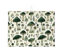Mushroom Dish Drying Mats for Kitchen Counter, Green Absorbent Dish Drainer Rack Mat, Nature Inspired Microfiber Drying Pad for Coffee Bar Protector 18x24 Inch