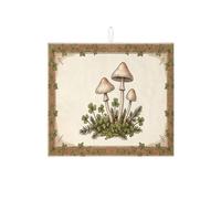 Mushroom Dish Drying Mats for Kitchen Counter, Green Vintage Absorbent Dish Drainer Rack Mat, Spring Nature Microfiber Drying Pad for Coffee Bar 16x18 Inch