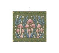 Mushroom Dish Drying Mats for Kitchen Counter, Vintage Green Absorbent Dish Drainer Mat, Rustic Microfiber Drying Pad for Coffee Bar Protector 16x18 Inch