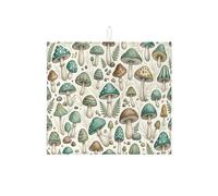 Mushroom Dish Drying Mats for Kitchen Counter, Vintage Green Absorbent Dish Drainer Rack Mat, Rustic Microfiber Drying Pad for Kitchen Counter 16x18 Inch