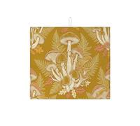 Mushroom Dish Drying Mats for Kitchen Counter, Yellow Foliage Absorbent Dish Drainer Rack Mat, Autumn Rustic Microfiber Drying Pad Coffee Bar Protector 16x18 Inch