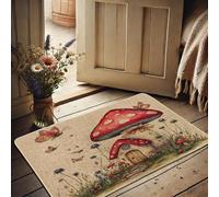 Mushroom Door Mat, Red Toadstool Doormat for Spring & Summer Indoor Outdoor Decor, Non-Slip Dust Control Entrance Rug, Easy to Clean 29x17 Inch