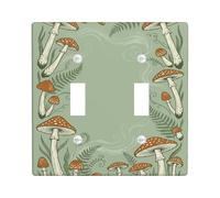 Mushroom Double Light Switch Cover Plate, Nature Rustic Fern Swirl Fall Green Plastic Standard Size Wall Switch Plates Accents for New Apartment Home Bedroom Office Decor