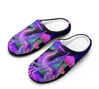 Mushroom Dragon Purple Cotton Women's Slip-on Slippers Winter Warm House Shoes with Rubber Sole for Home Office Hotel