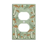 Mushroom Duplex Outlet Covers Wall Plate, Nature Rustic Fern Swirl Fall Green Plastic Standard Size Decorative Receptacle Outlet Covers for Bedroom Bathroom Kitchen Entrance Decor