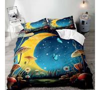 Mushroom Duvet Cover Funny Snail and Glowing Butterfly Bedding Set Enchanted Wonderland Fairy Tale Frog Floral Botanical Quilt Cover for Kid Girls Room Decor 3Pcs (Color 1,Double:200x200cm(3Piece))