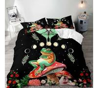 Mushroom Duvet Cover Funny Snail and Glowing Butterfly Bedding Set Enchanted Wonderland Fairy Tale Frog Floral Botanical Quilt Cover for Kid Girls Room Decor 3Pcs (Color 10,Super King:220x260cm(3Pcs))