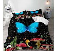 Mushroom Duvet Cover Funny Snail and Glowing Butterfly Bedding Set Enchanted Wonderland Fairy Tale Frog Floral Botanical Quilt Cover for Kid Girls Room Decor 3Pcs (Color 3,Double:200x200cm(3Piece))
