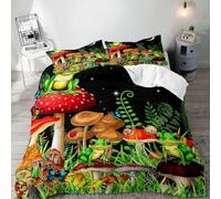 Mushroom Duvet Cover Funny Snail and Glowing Butterfly Bedding Set Enchanted Wonderland Fairy Tale Frog Floral Botanical Quilt Cover for Kid Girls Room Decor 3Pcs (Color 4,Super King:220x260cm(3Pcs))