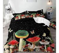 Mushroom Duvet Cover Funny Snail and Glowing Butterfly Bedding Set Enchanted Wonderland Fairy Tale Frog Floral Botanical Quilt Cover for Kid Girls Room Decor 3Pcs (Color 2,Double:200x200cm(3Piece))