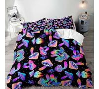 Mushroom Duvet Cover Funny Snail and Glowing Butterfly Bedding Set Enchanted Wonderland Fairy Tale Frog Floral Botanical Quilt Cover for Kid Girls Room Decor 3Pcs (Color 7,Double:200x200cm(3Piece))