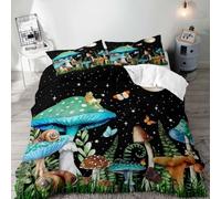 Mushroom Duvet Cover Funny Snail and Glowing Butterfly Bedding Set Enchanted Wonderland Fairy Tale Frog Floral Botanical Quilt Cover for Kid Girls Room Decor 3Pcs (Color 6,Double:200x200cm(3Piece))