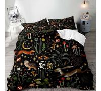 Mushroom Duvet Cover Funny Snail and Glowing Butterfly Bedding Set Enchanted Wonderland Fairy Tale Frog Floral Botanical Quilt Cover for Kid Girls Room Decor 3Pcs (Color 14,Double:200x200cm(3Piece))