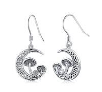 Mushroom Earrings 925 Sterling Silver Celtic Knot Crescent Moon Dangle Drop Earrings Mushroom Jewellery Gifts for Women Girls