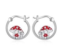 Mushroom Earrings 925 Sterling Silver Frog And Red Mushroom Hoop Earrings Cute Jewellery Gifts For Women Girls (Mushroom)