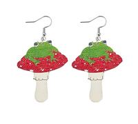 Mushroom Earrings for Women Unique Creative Cartoon Colorful Mushroom Cat Frog Drop Dangle Earring Lightweignt Wooden Moon Sun Star Earring Cute Funny Holiday Earrings, Brass, No Gemstone