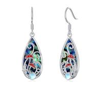 Mushroom Earrings Sterling Silver Filigree Earrings Drop Moonstone Abalone Shell Mushroom Jewellery Gifts for Women
