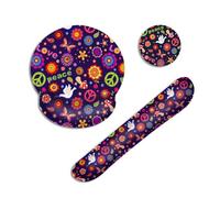 Mushroom Ergonomic Mouse Mat with Wrist Rest,Retro Hippies Peace Flowers Butterfly 3-in-1 Memory Foam Keyboard Wrist Support Set, Non-Slip Base for Comfortable Typing, Gaming and Office