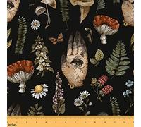 Mushroom Fabric by The Yard Boho Hand Exotic Eye Hippie Daisy Fabric for Kids Teens Adults Wild Outdoor Plants Western Jungle Style Fabric for Room Decor and DIY Upholstery 2 Yards